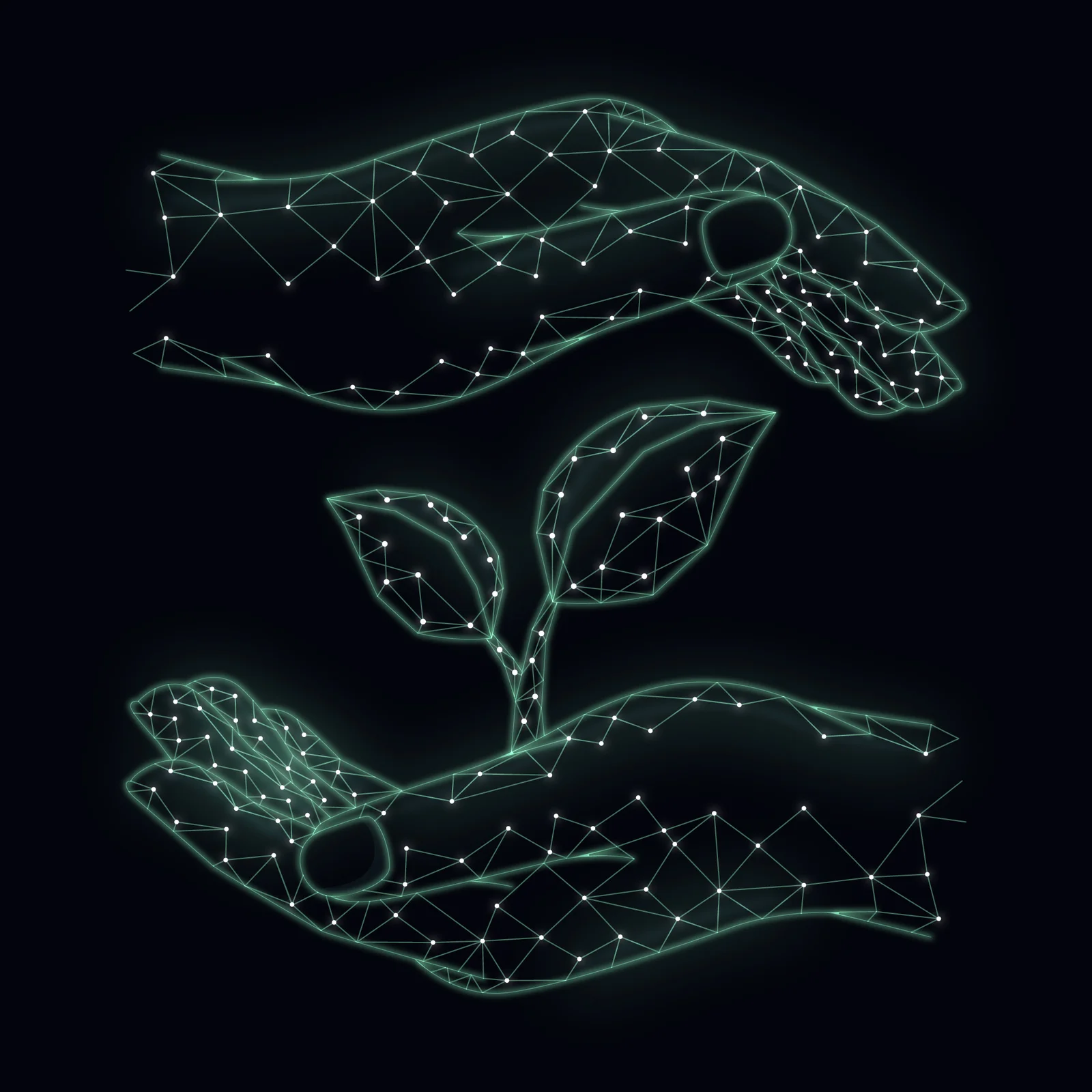 Digital hands cradling a young plant, symbolizing nurturing and growth—conceptual visualization for how to obtain a medical cannabis grow license