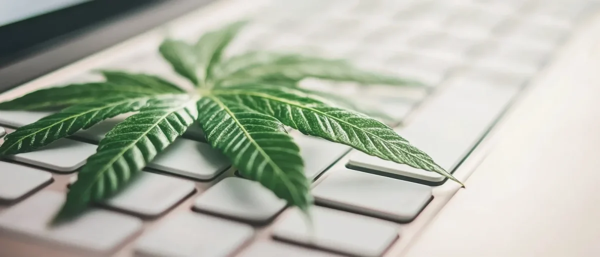 A green leaf placed on a computer keyboard symbolizing sustainable technology and ERP modernization in business operations.