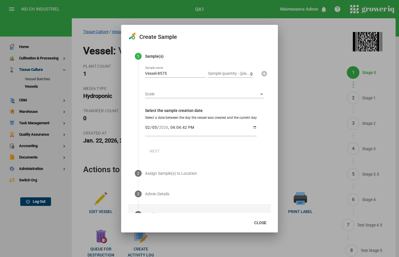 Step 3: Click Create Sample to open the sample creation dialog