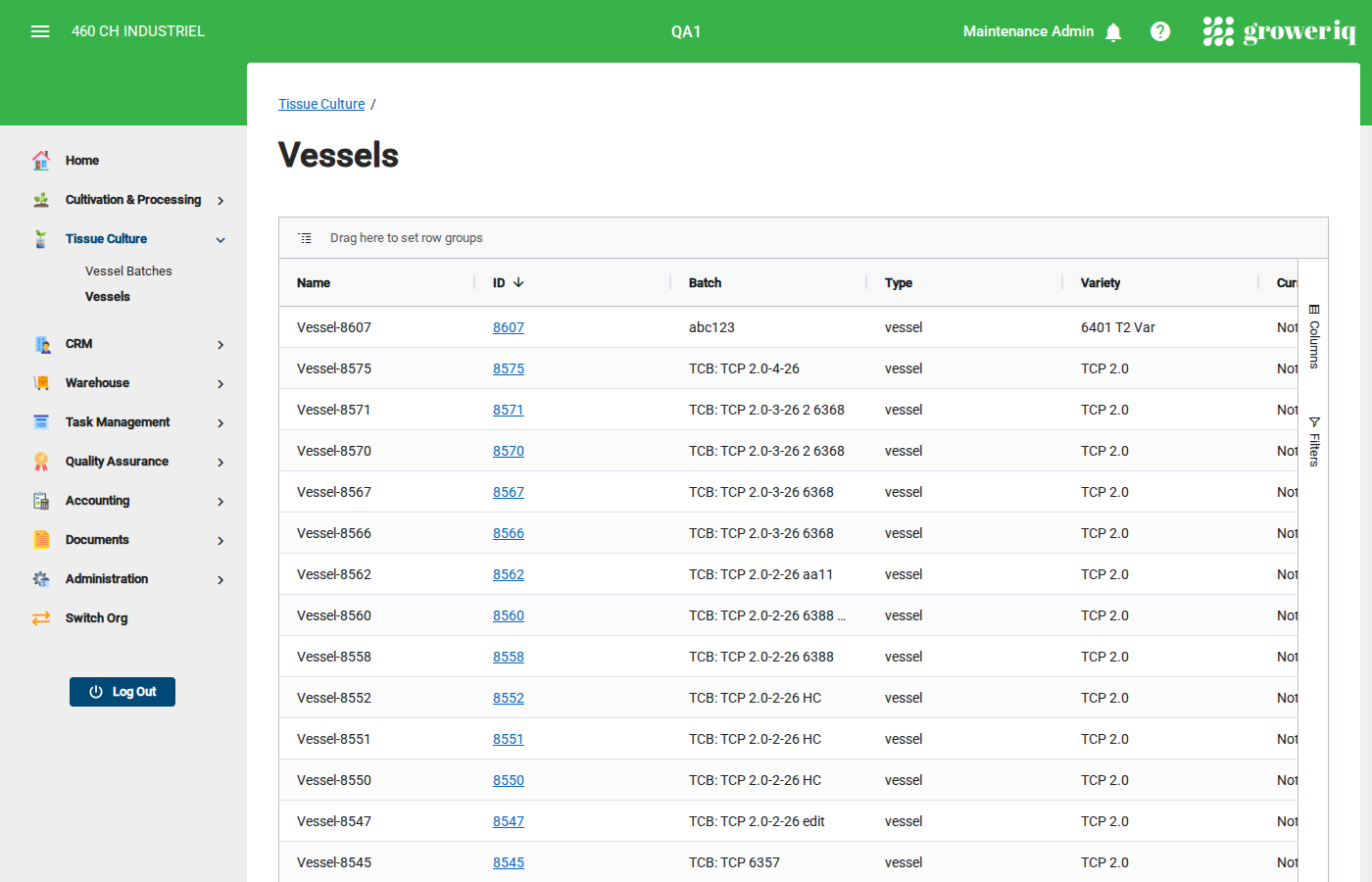 Step 1: Navigate to Tissue Culture > Vessels and select a vessel