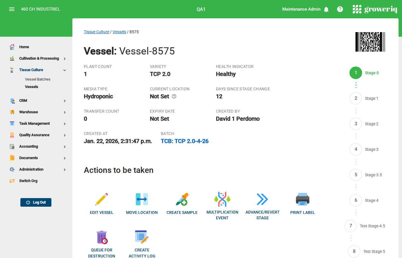 Step 2: Click the Multiplication Event button on the vessel detail page