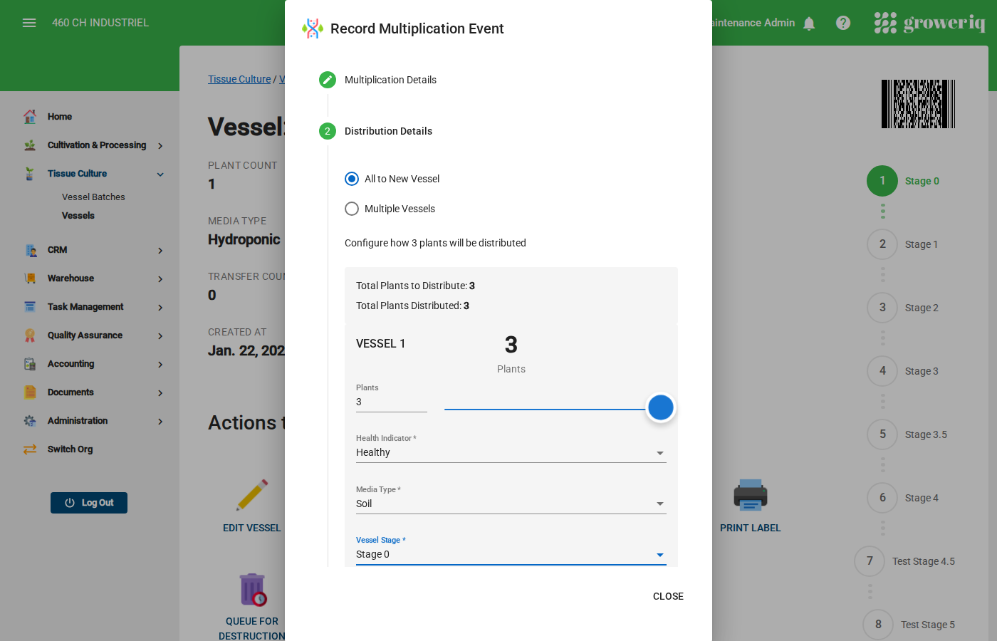 Step 5: Configure health, media type, and stage for each new vessel