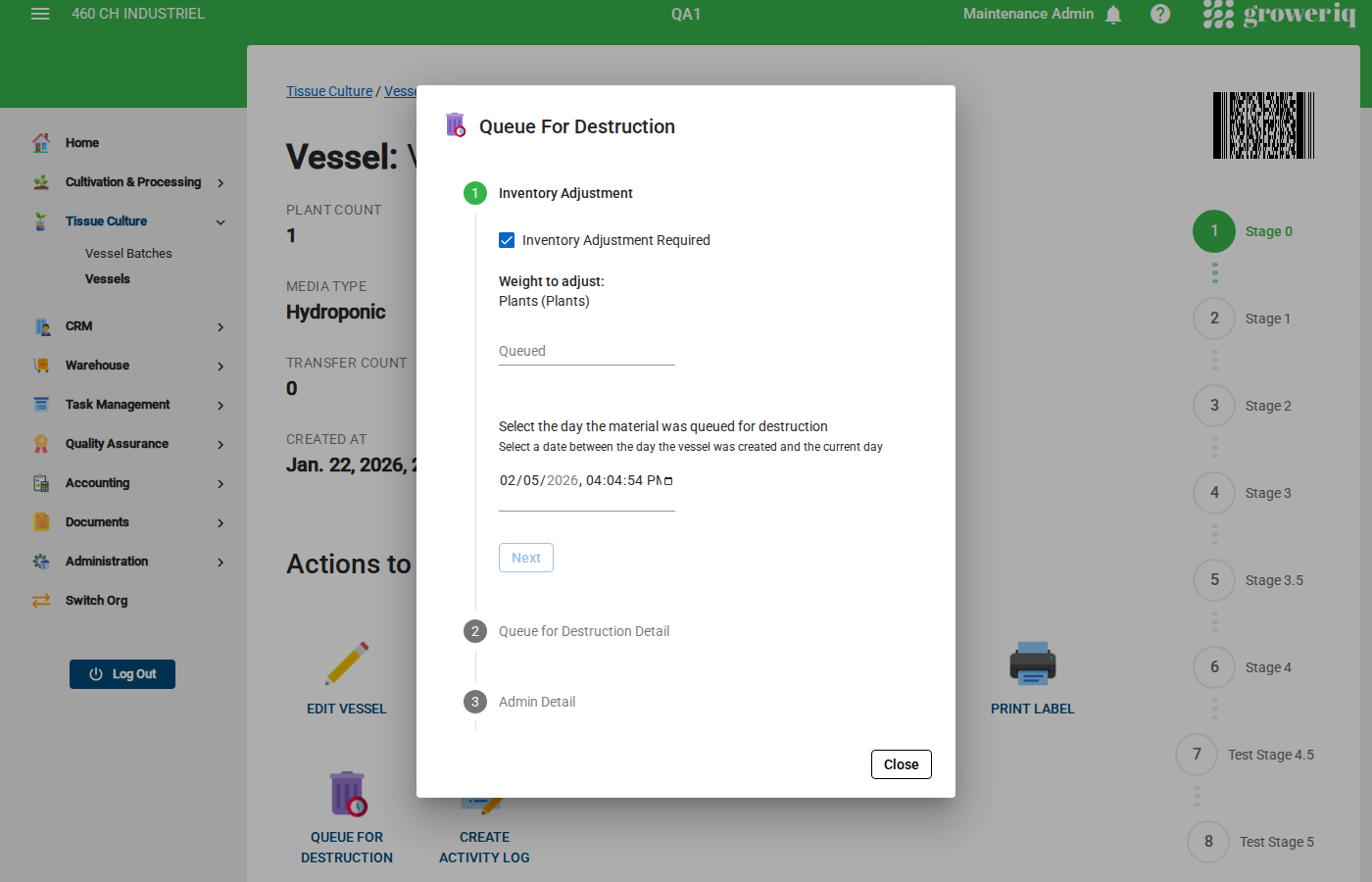 Step 3: Click Queue For Destruction to open the destruction dialog