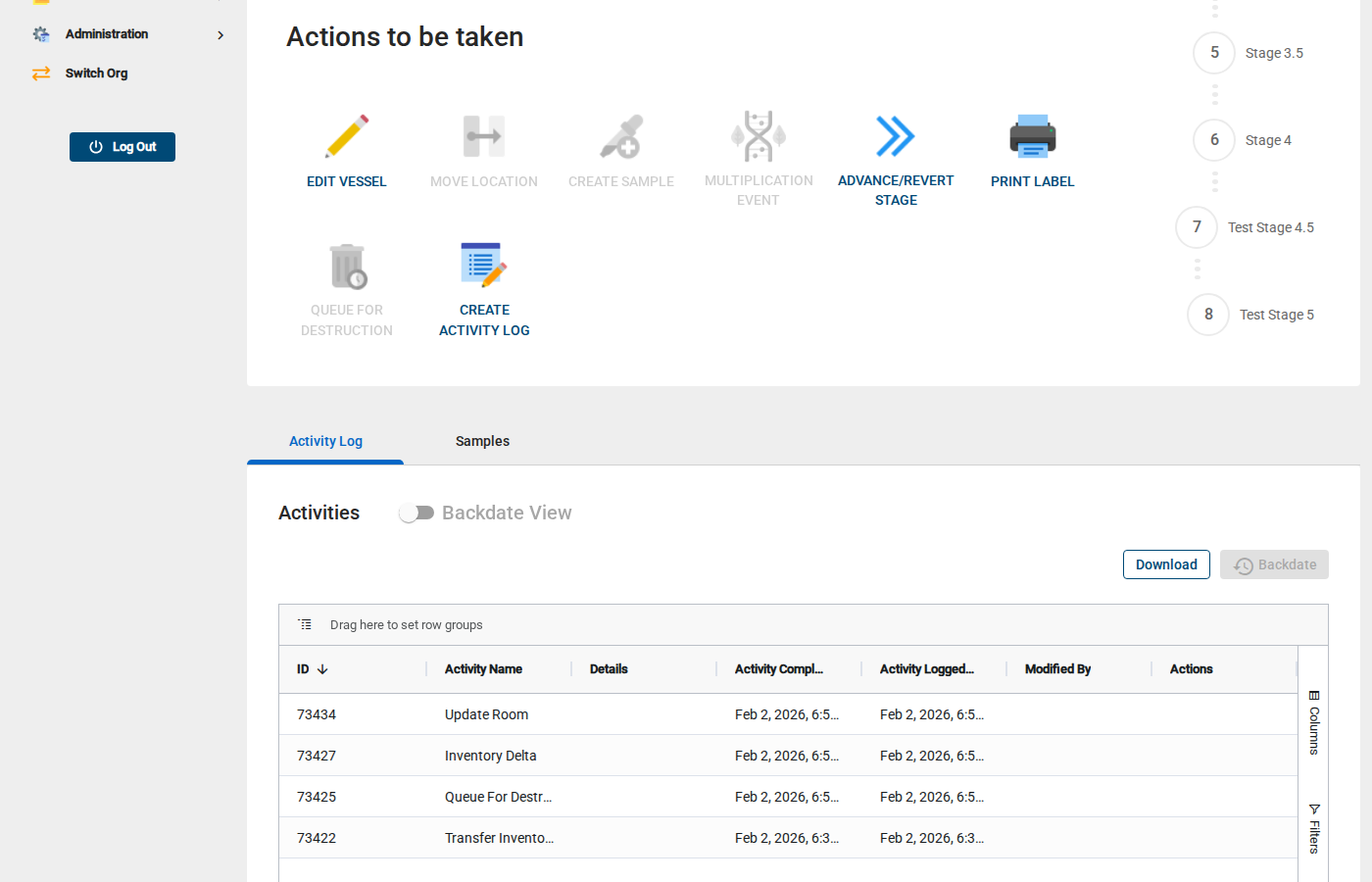 Step 6: Click the Activity Log tab to see the vessel's event history