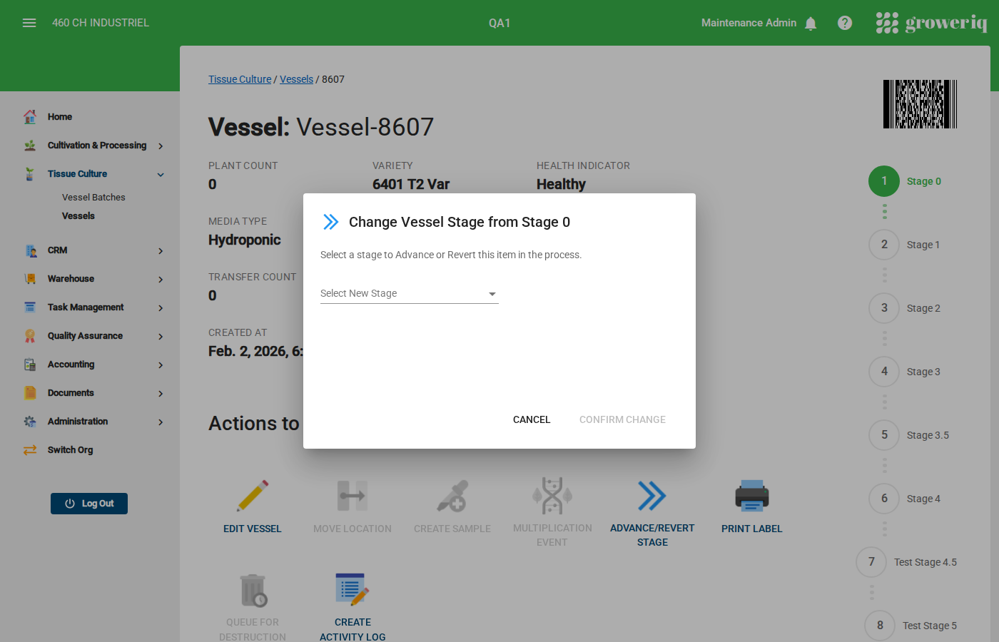 Step 3: Click the Advance/Revert Stage button to open the dialog
