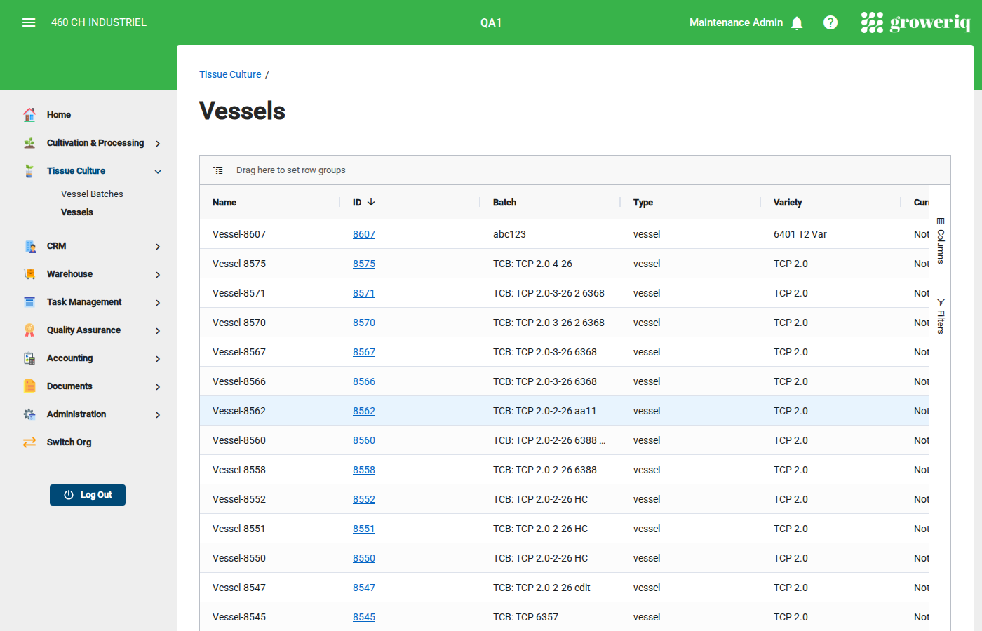 Step 4: The Vessels list showing all vessels with their details