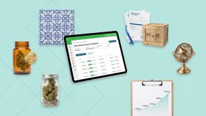Portuguese cannabis exports to Germany 2025: EU-GMP certified seal, amber pharmaceutical jar of dried cannabis flower, PT to DE shipping crate, azulejo tile and rising export chart