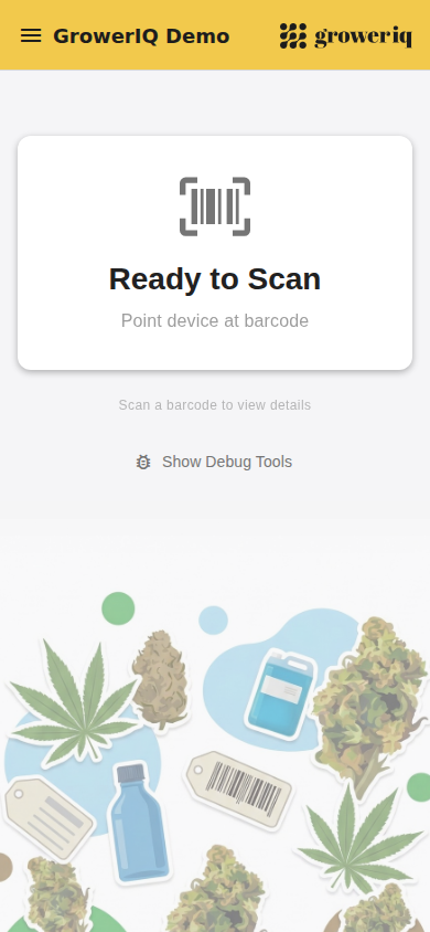 GrowerIQ Mobile Scanner home screen, ready to scan