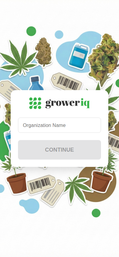 Site selector screen with the organization name box