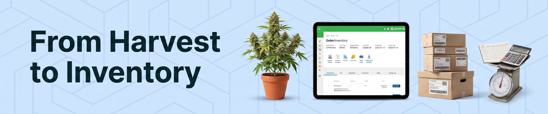 Cannabis cost of goods sold: harvest transferring to inventory with scale, ledger and tracking software