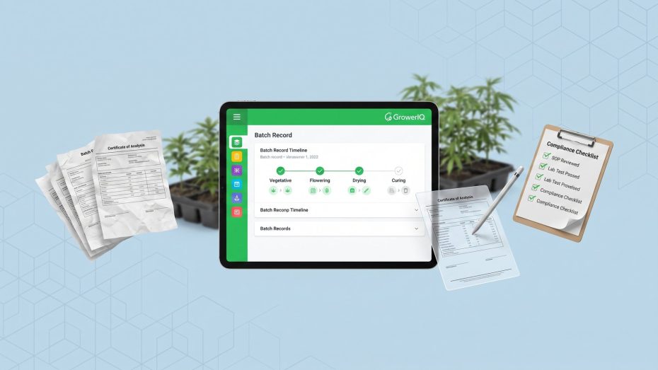 Electronic batch record software for cannabis - GrowerIQ batch record timeline with compliance checklist