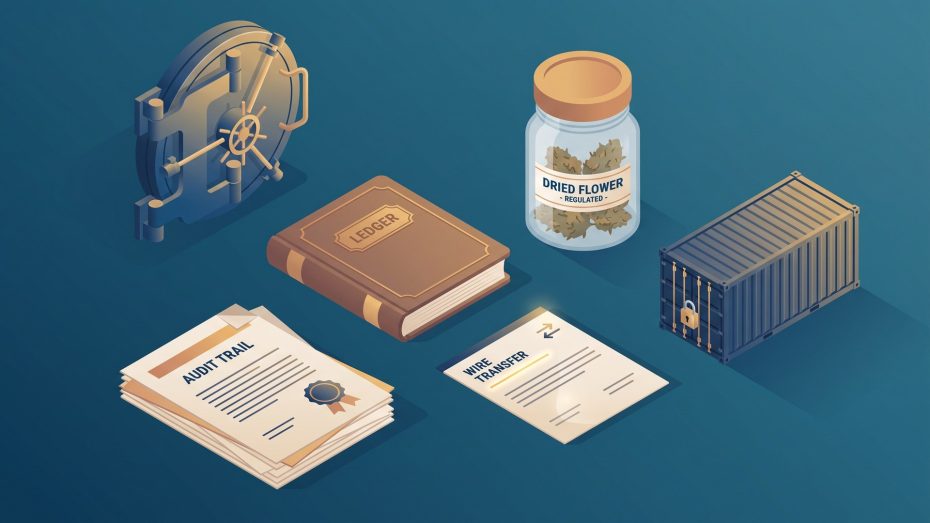 Cannabis banking: vault, ledger, audit trail and wire transfer records for a licensed cannabis business