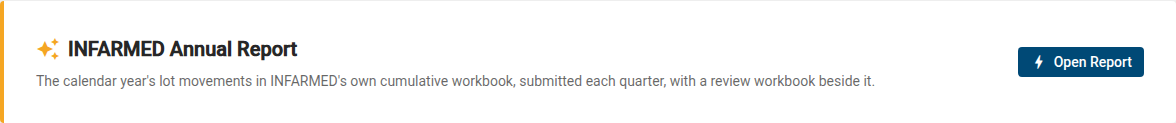 INFARMED Annual Report card on Quality Assurance > Reports with the Open Report button